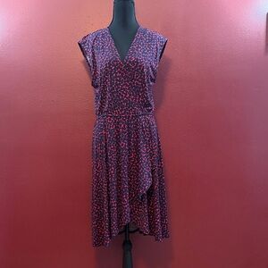 BCBGMaxAzria Red and Navy Asymmetrical Faux Wrap Dress